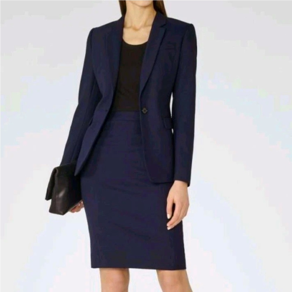 REISS Seville Navy 2-piece Suit Blazer & Skirt Sz 4 US
